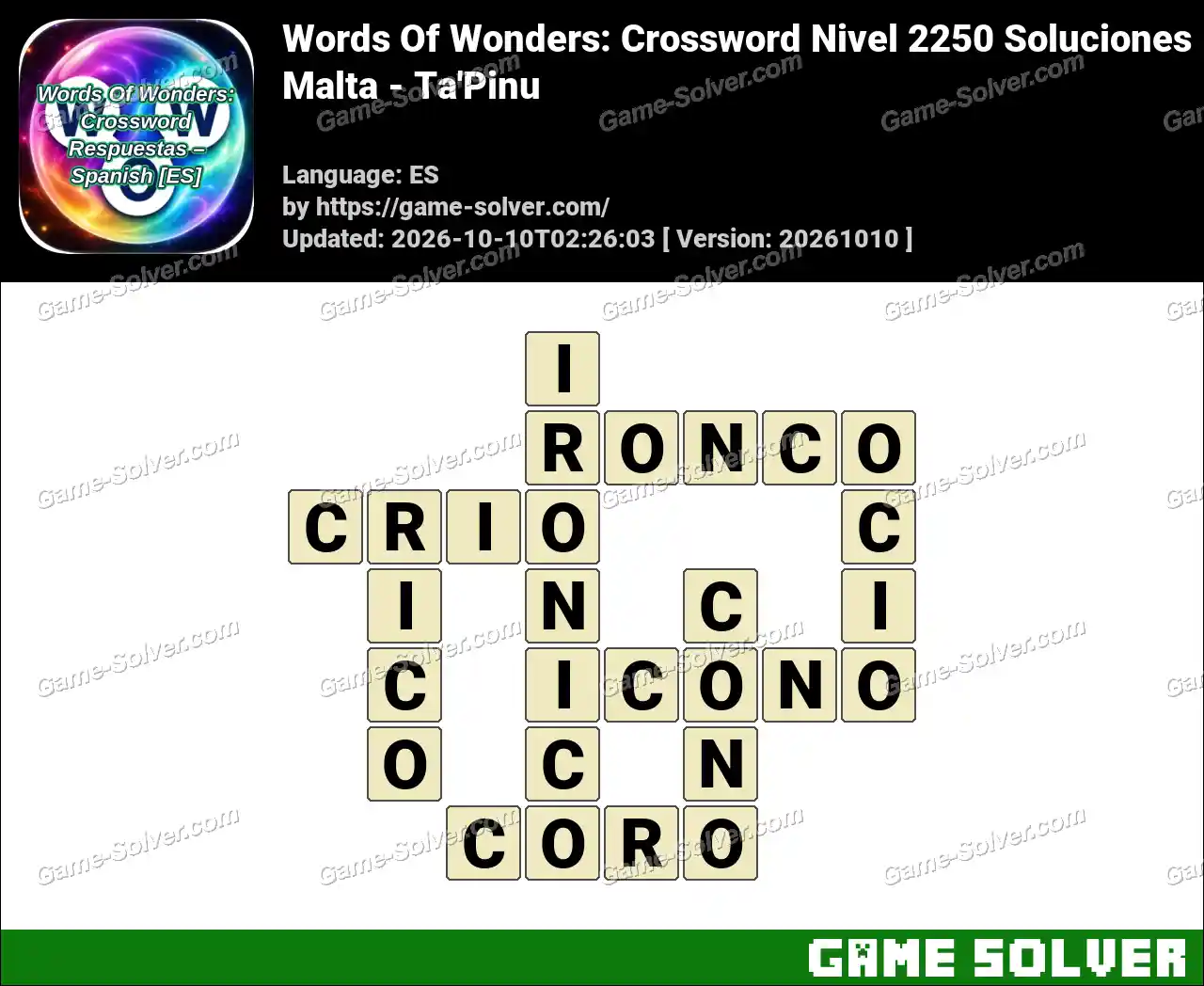 Words Of Wonders: Crossword Nivel 2250 Soluciones – Malta – Ta’Pinu